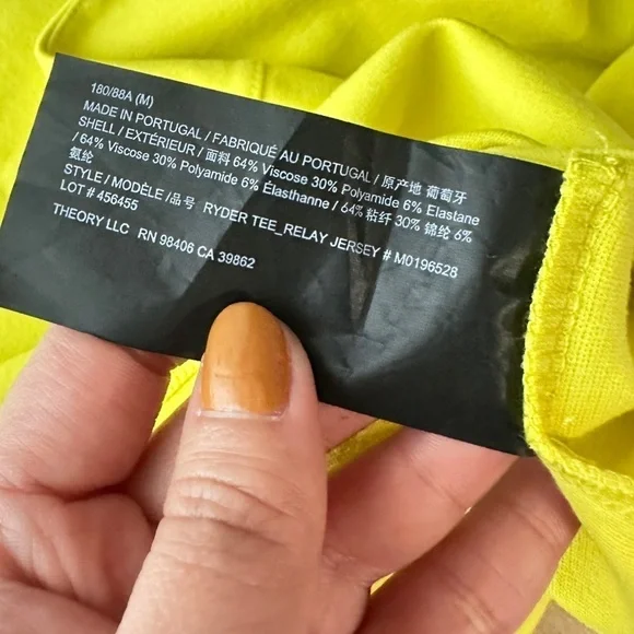 Theory Men’s Crew Neck Short-Sleeve Tee in Stretch Jersey in Cyber Yellow Sz M - Picture 12 of 12